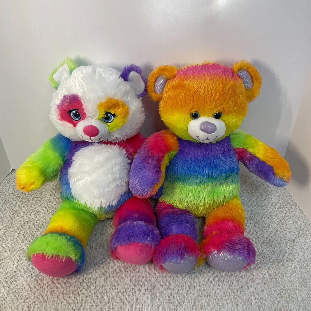 Build A Bear Workshop BAB Rainbow Bear and Panda Bear Lot of 2
